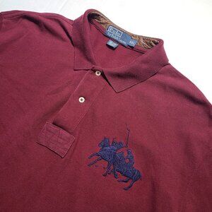 Vintage Polo Ralph Lauren LS Top Men's 2XL Dual Match Big Pony Leather Polo